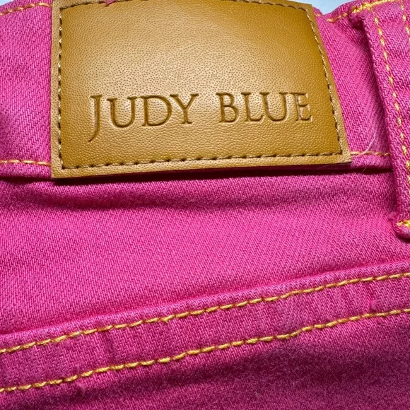 Judy Blue High Rise Magenta Pink Embroidery 2x Garment Dyed shorts - Picture 5 of 11